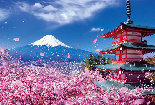 日本風景 - 與櫻花共舞的淺間神社 1000塊 (49×72cm)