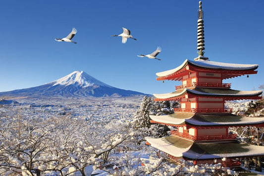 日本風景 - 富士與飛鶴下的淺間神社 1000塊 (50×75cm)