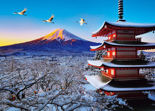 日本風景 - 富士與飛鶴下的淺間神社 600塊 (38×53cm)