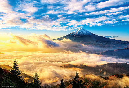 (迷你尺寸) 日本風景 - 朝陽輝下的金雲富士 1000塊 (26×38cm)