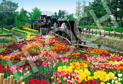 (迷你尺寸) 日本風景 - 五連水輪機與鬱金香公園 1053塊 (26×38cm)